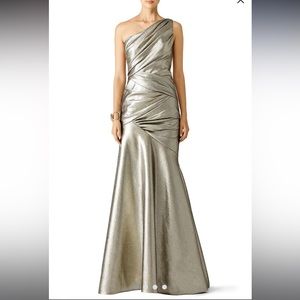 Carmen Marc Valvo Liquid Silver Goddess Gown